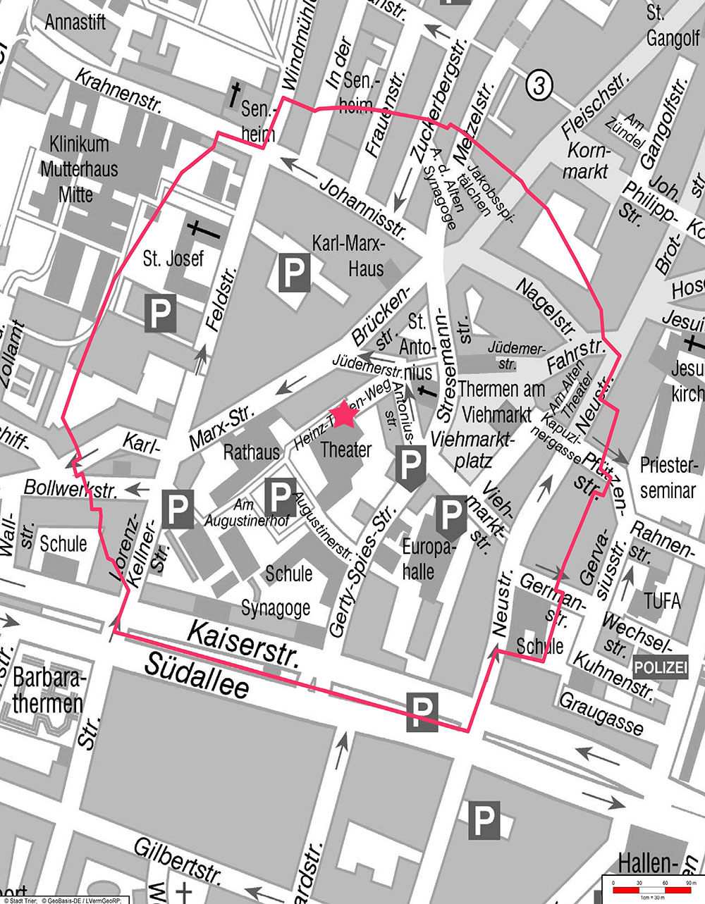 Die Karte (Quelle: Stadt Trier) zeigt das Räumungsgebiet