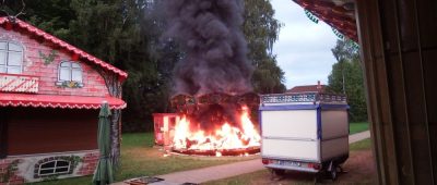 Aufnahme vom Brand auf dem Festplatz. Foto: Polizei St. Ingbert