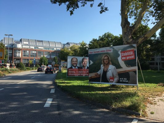 Wahlplakate von Anke Rehlinger. Foto: Alexander Lucas/privat/dpa-Bildfunk.