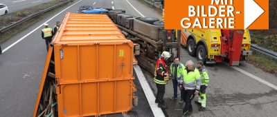 Auf der A620 ist bei Saarbrücken-Güdingen ein Laster umgekippt. Foto: BeckerBredel