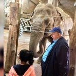 Reiner „Calli“ Calmund besuchte mit seiner Tochter im Neunkircher Zoo unter anderem die Elefanten. Foto: Zoo Neunkirchen/ Facebook