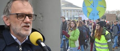 Prof. Dr. Gerhard Wenz (Saar-Uni) sprach bei der Abschlusskundgebung der „Fridays-for-Future“-Aktion in Saarbrücken. Fotos: BeckerBredel