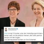 Annegret Kramp Karrenbauer löst Ursula von der Leyen als Verteidigungsministerin ab und Twitter reagiert. Foto: Michael Kappeler/dpa-Bildfunk, Screenshot: Twitter/Micky Beisenherz