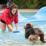 Im Freibad Landsweiler-Reden findet am 19.09.2019 ein Hundeschwimmtag statt. Symbolfoto: Sina Schuldt/dpa-Bildfunk