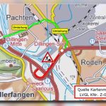 Im Baustellenbereich wird die Fahrbahn-Markierung erneuert. Grafik: Landesbetrieb für Straßenbau.