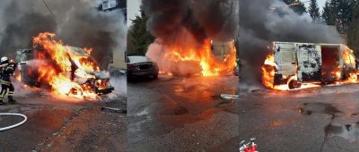 In St. Wendel ging am heutigen Donnerstag (09.01.2020) ein Transporter in Flammen auf. Fotos: Feuerwehr