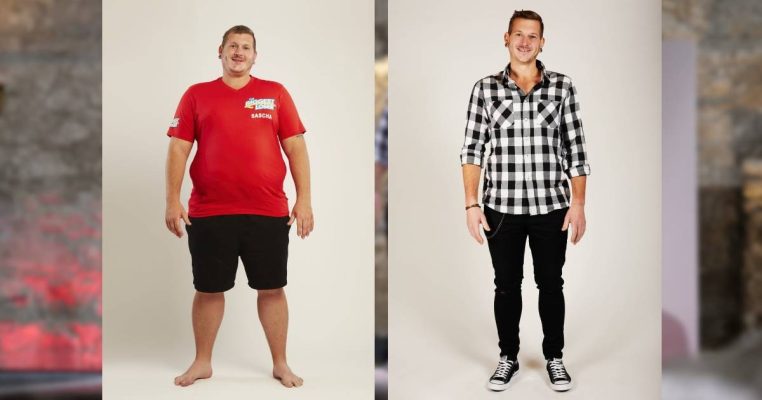 Der 28-jährige Sascha aus Saarlouis hat in der TV-Show "The Biggest Loser" sagenhafte 80,6 Kilogramm abgenommen.  Foto links: SAT.1; Foto rechts: SAT.1/Benedikt Müller