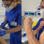 Impfstart am Saarbrücker Klinikum. Links zu sehen: Dr. Clara Braun (geimpft von Dr. Kira Keller). Rechts zu sehen: Dr. Marcus Höhn. Bilder: Klinikum Saarbrücken