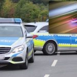 Die Verfolgungsfahrt endete am Dillinger Hallenbad. Fotos: (Polizei) BeckerBredel | (Auto) dpa-Bildfunk/Frank Rumpenhorst