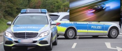 Die Verfolgungsfahrt endete am Dillinger Hallenbad. Fotos: (Polizei) BeckerBredel | (Auto) dpa-Bildfunk/Frank Rumpenhorst