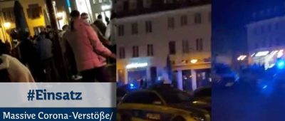 Am St. Johanner Markt in Saarbrücken kam es in der Nacht von Samstag auf Sonntag (18.04.2021) zu Angriffen auf Ordnungskräfte. Foto links: Polizei Saarland; rechts: Screenshot Snapchat